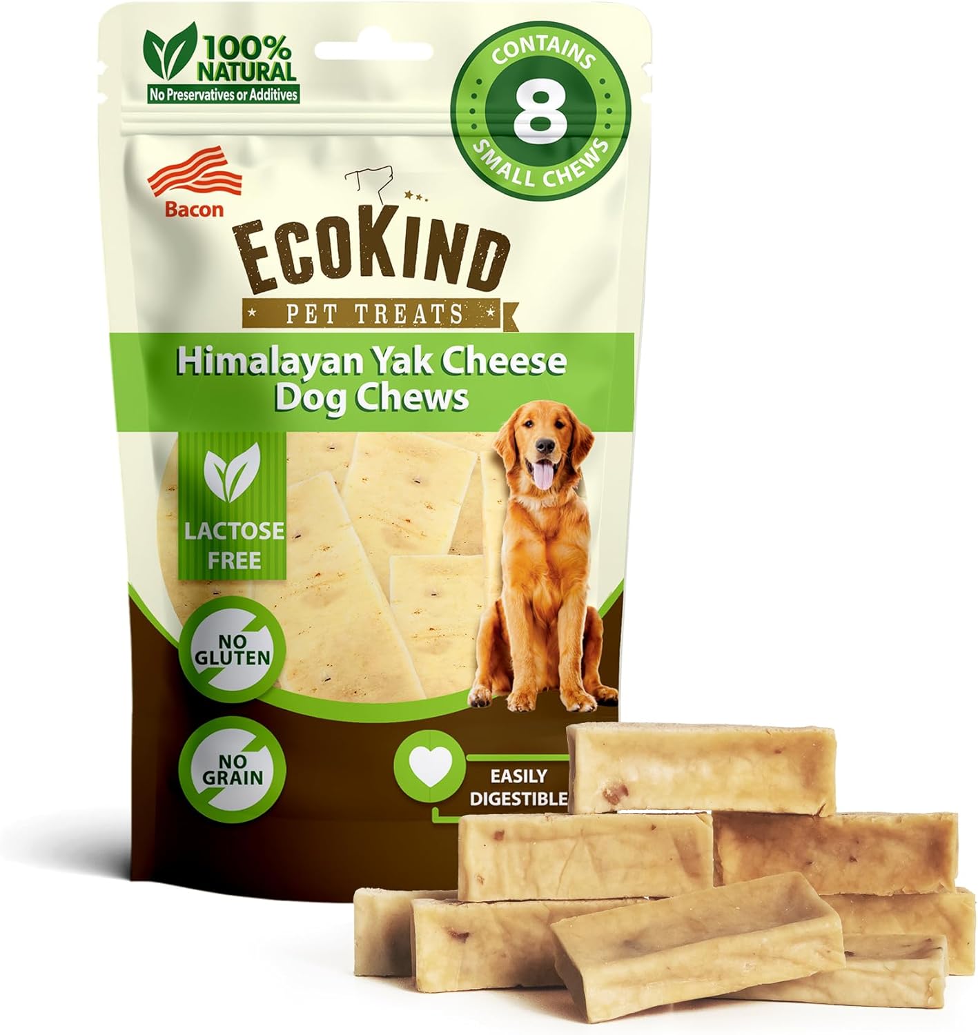 Yak Chews Bacon Grande Perros - EcoKind Natural Duradero