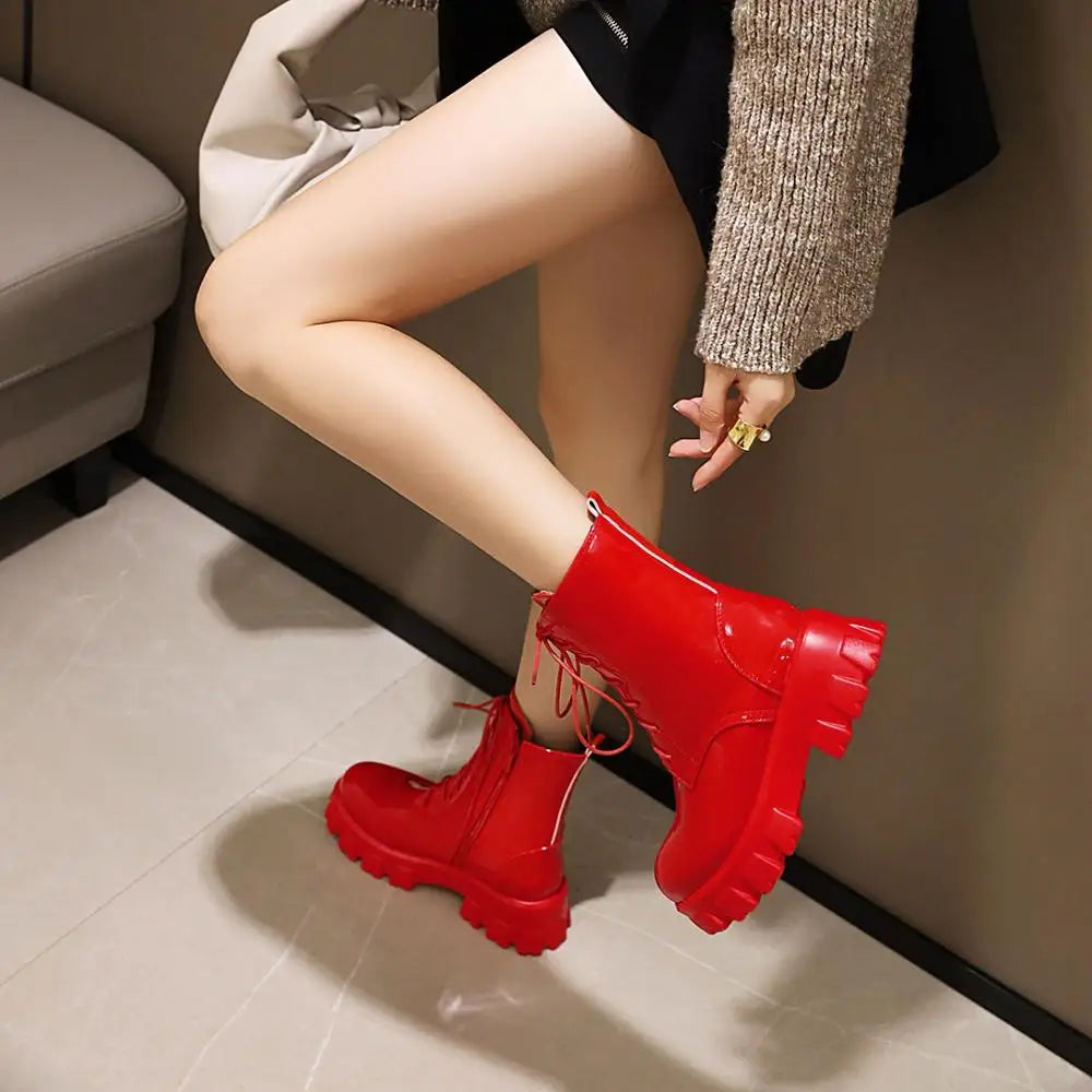 Botas de mujer, zapatos de plataforma de charol, botines ...