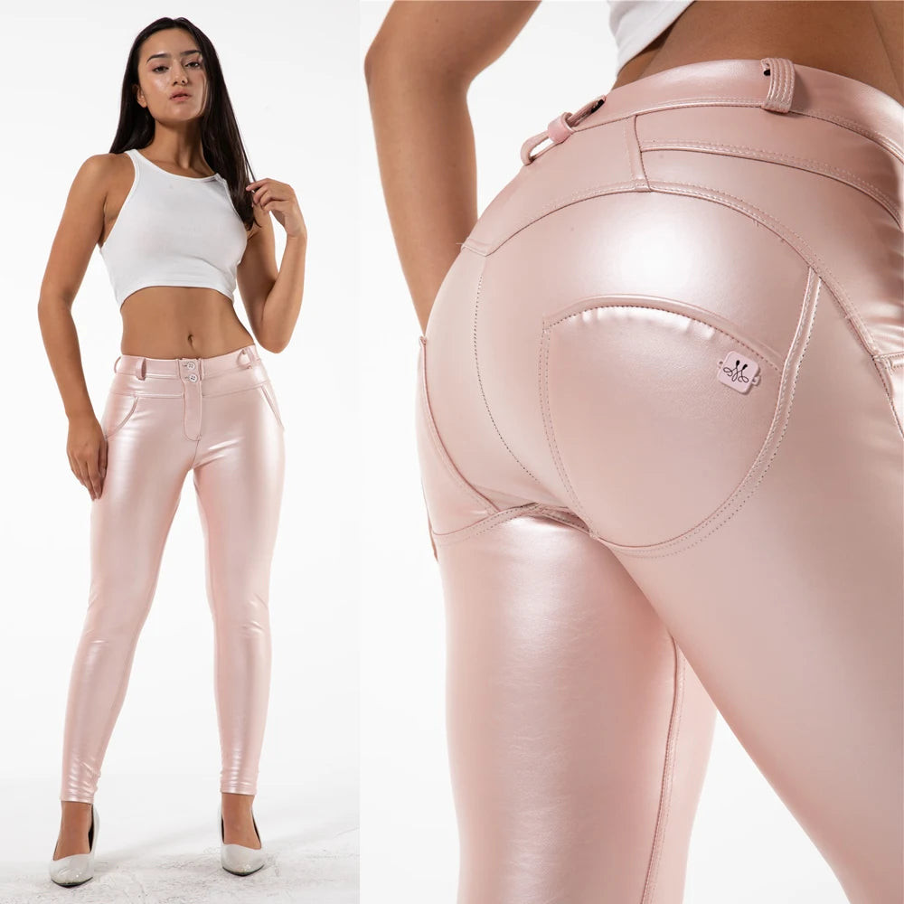 Melody Wear-pantalones de cuero rosa para mujer, pantalón...