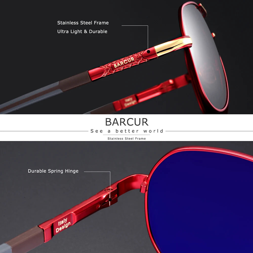 BARCUR Gafas de sol clásicas de aluminio para hombre con ...