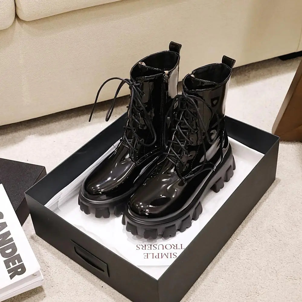 Botas de mujer, zapatos de plataforma de charol, botines ...