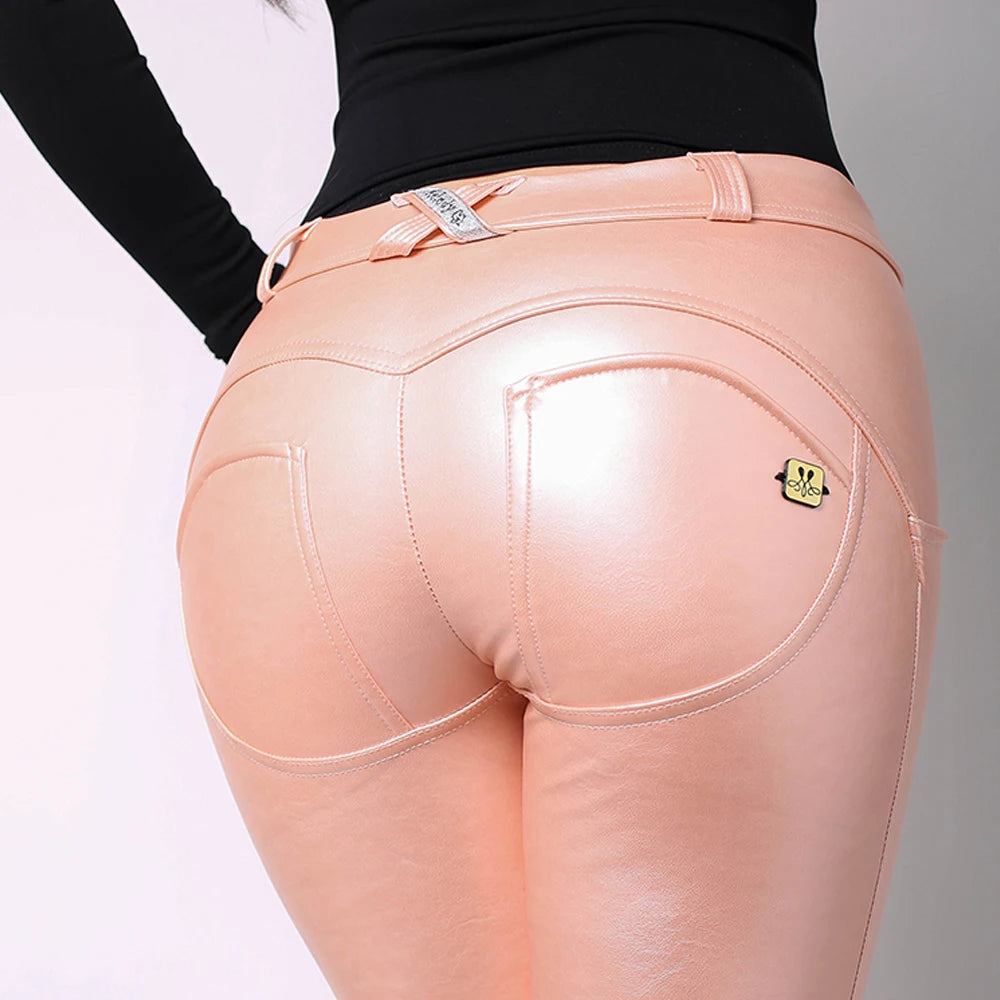 Melody Wear-pantalones de cuero rosa para mujer, pantalón...