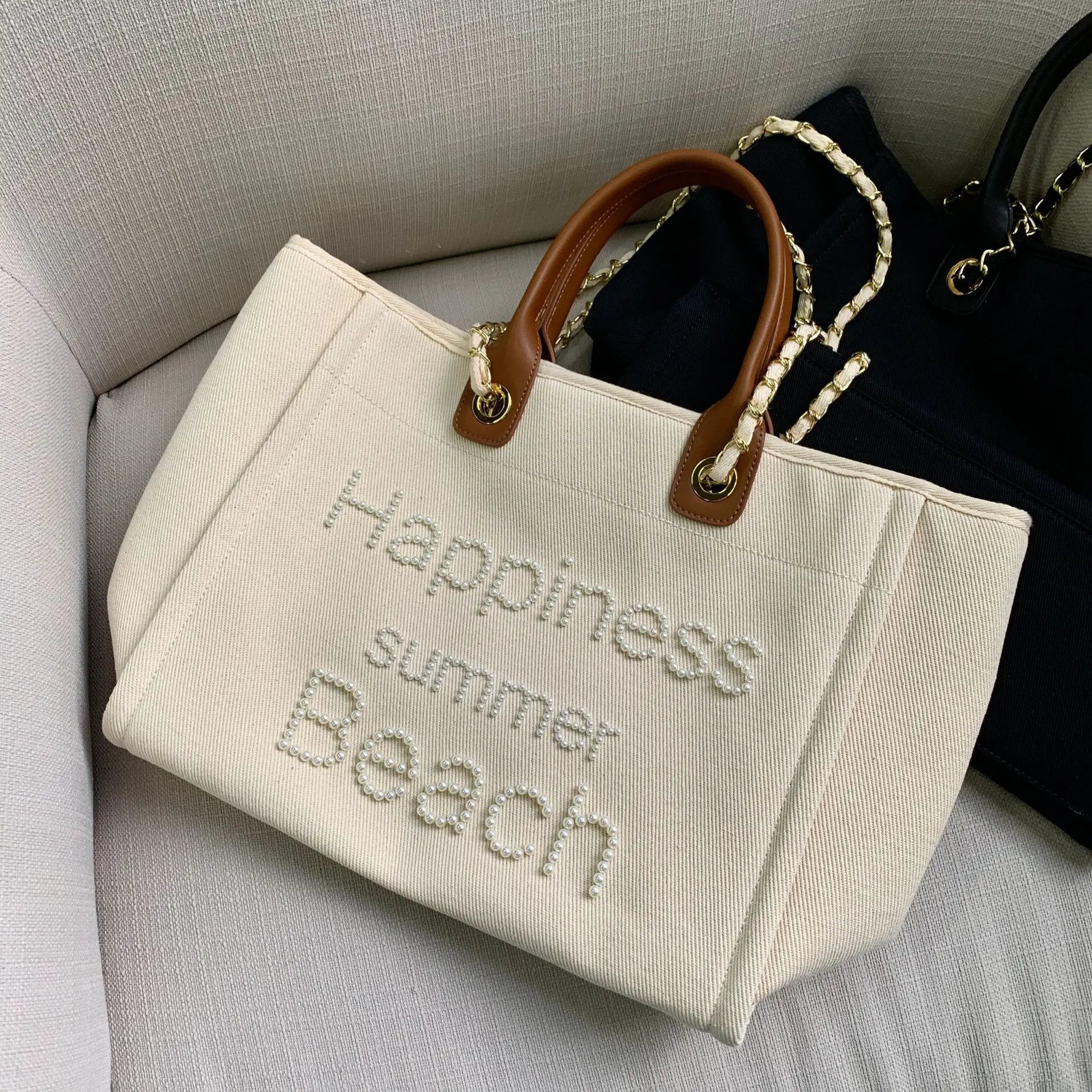 Bolso grande de lona para mujer, bolsa de hombro de cuero...