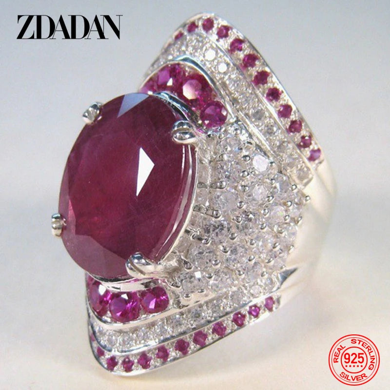 ZDADAN-Anillo de plata de ley 925 con rubí para mujer, an...