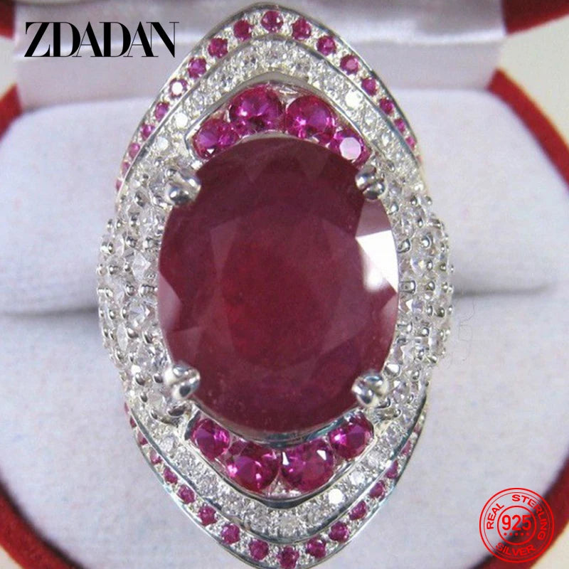 ZDADAN-Anillo de plata de ley 925 con rubí para mujer, an...
