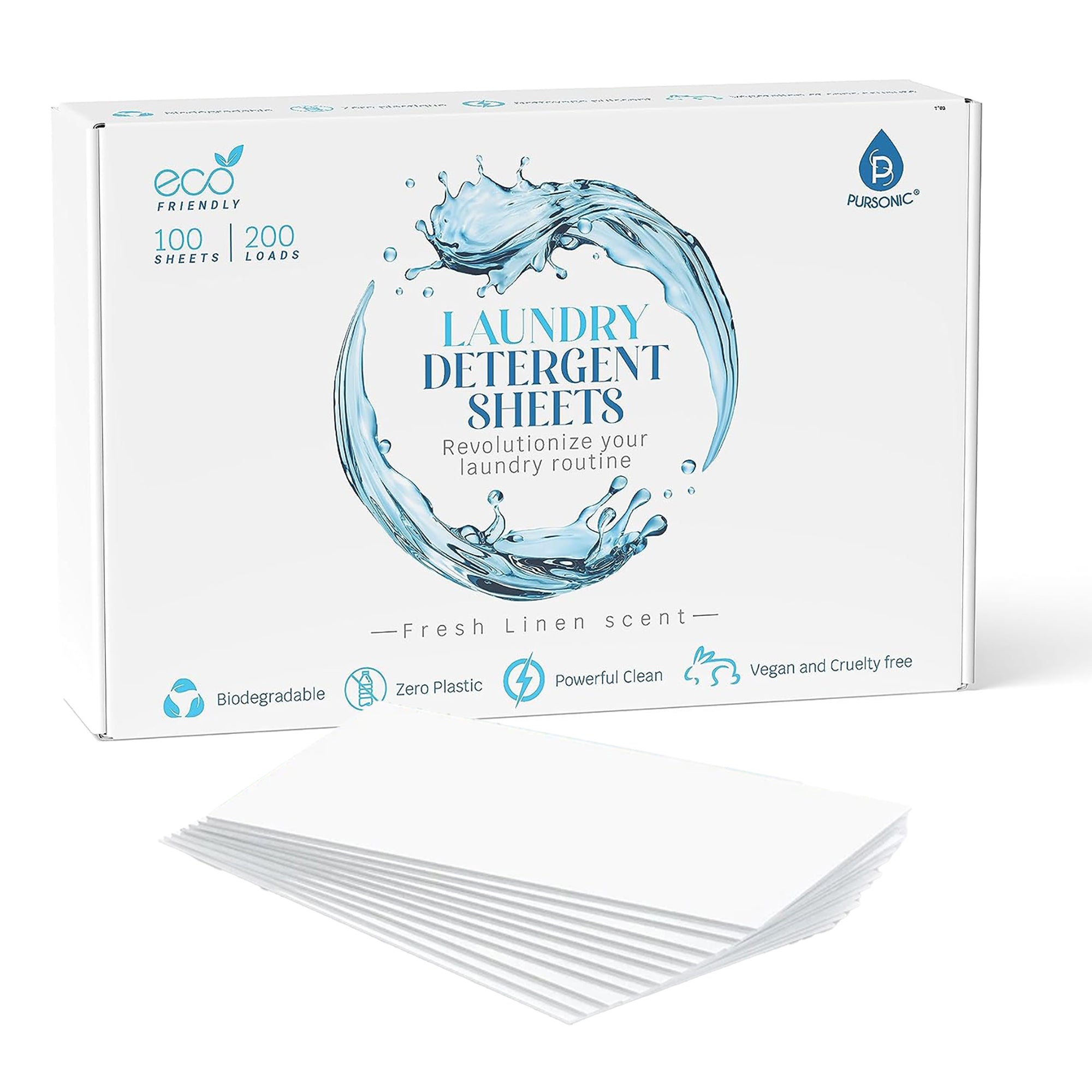 Natural Laundry Detergent Sheets, Eco Friendly– Fresh Linen Scent
