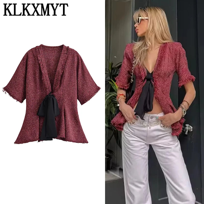 Blusa Mujer KLKXMYT Escote V Cordones Volantes Verano Chic - Corporación Turística