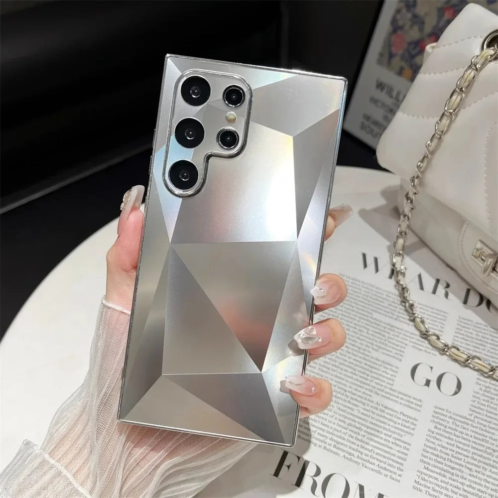 3D diamond pattern gold-plated mate phone case for Samsung, stylish and protective by Corporación Turística.
