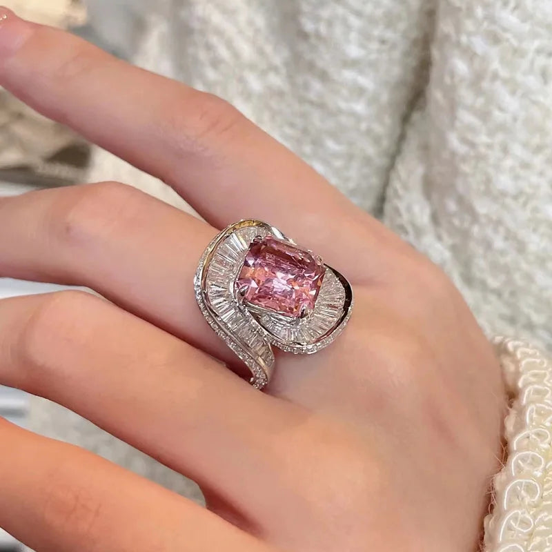 Dijes de cuarzo rosa, anillos de flores de boda, joyería ...