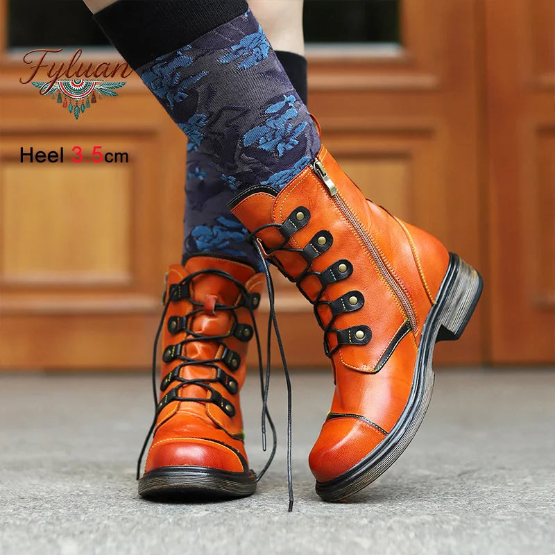Botas cortas retro para mujer, tacón medio de 3.5 cm, cóm...