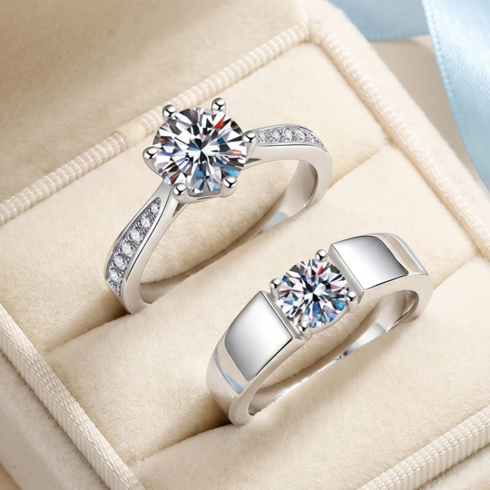 Anillo de Pareja de Plata de Ley 925 con Moissanita D VVS...