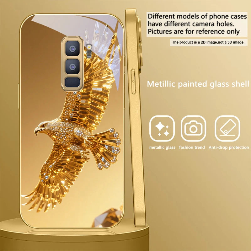 Gold dolphin phone case for Samsung Galaxy S20 FE, S21 Plus, S22, and S23, designed by Corporación Turística.