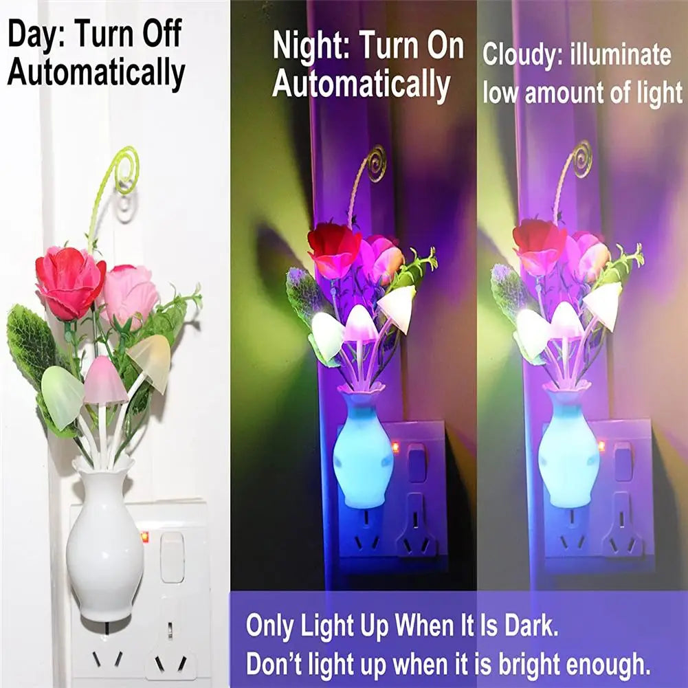 LED night light with 0.5W power and automatic sensor from Corporación Turística, illuminated and mounted on a wall.
