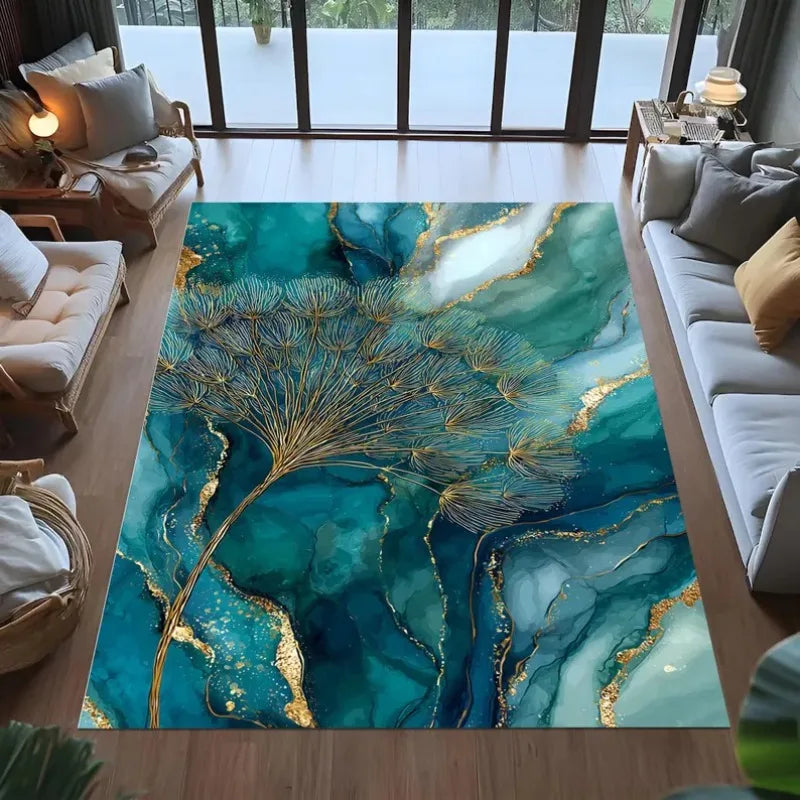 Alfombra con patrón de mármol, alfombra abstracta dorada,...