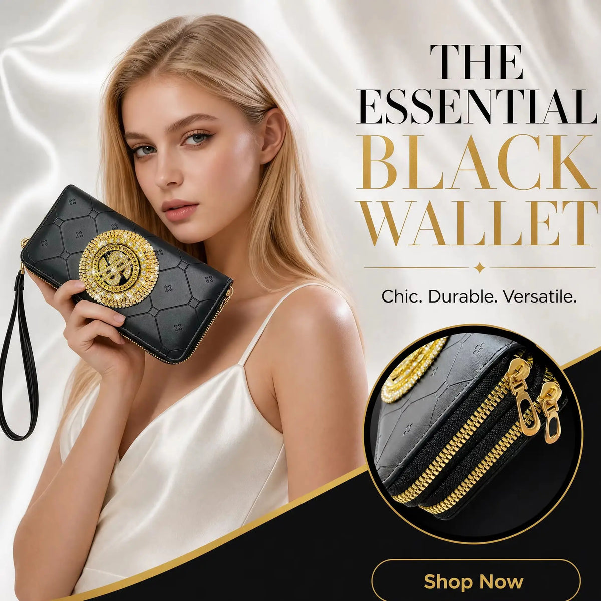 Cartera de gran capacidad con doble cremallera, Cartera g...