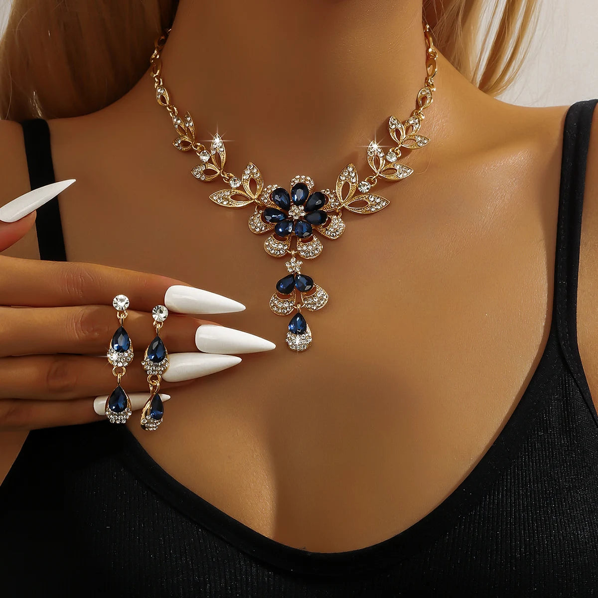 Conjunto de joyería para mujer, collar de flores de oro n...