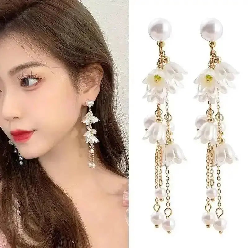Pendientes de borla de perlas de moda coreana con aguja d...