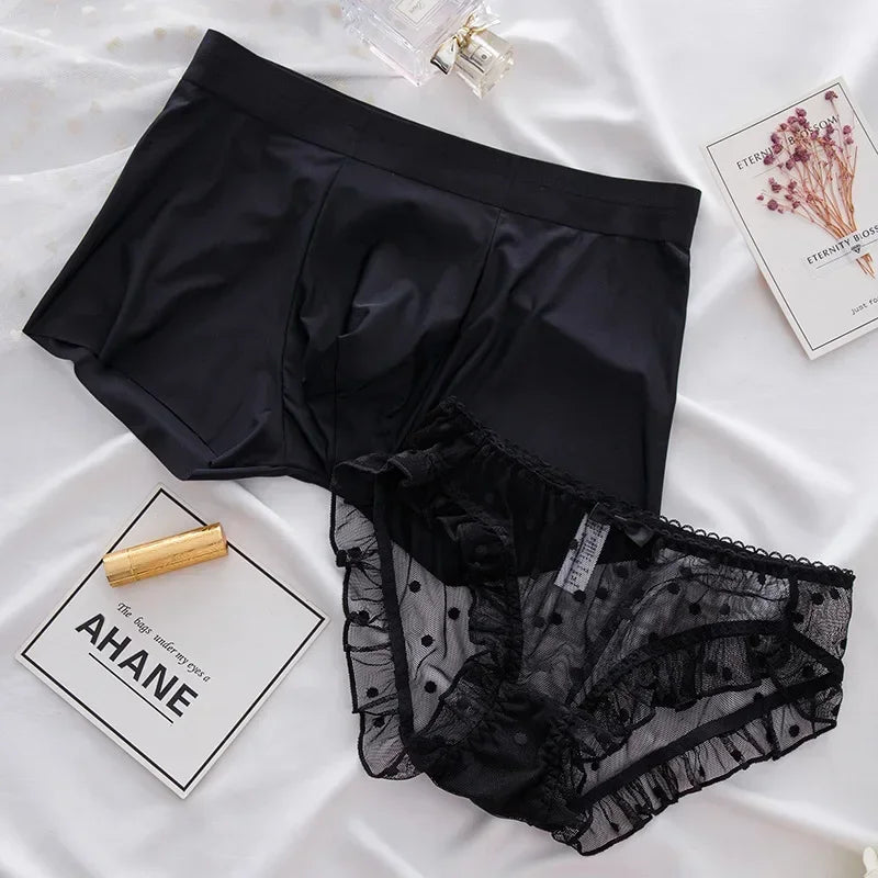 Cotton lace couple's underwear from Corporación Turística, soft and comfortable women's and men's lingerie set.