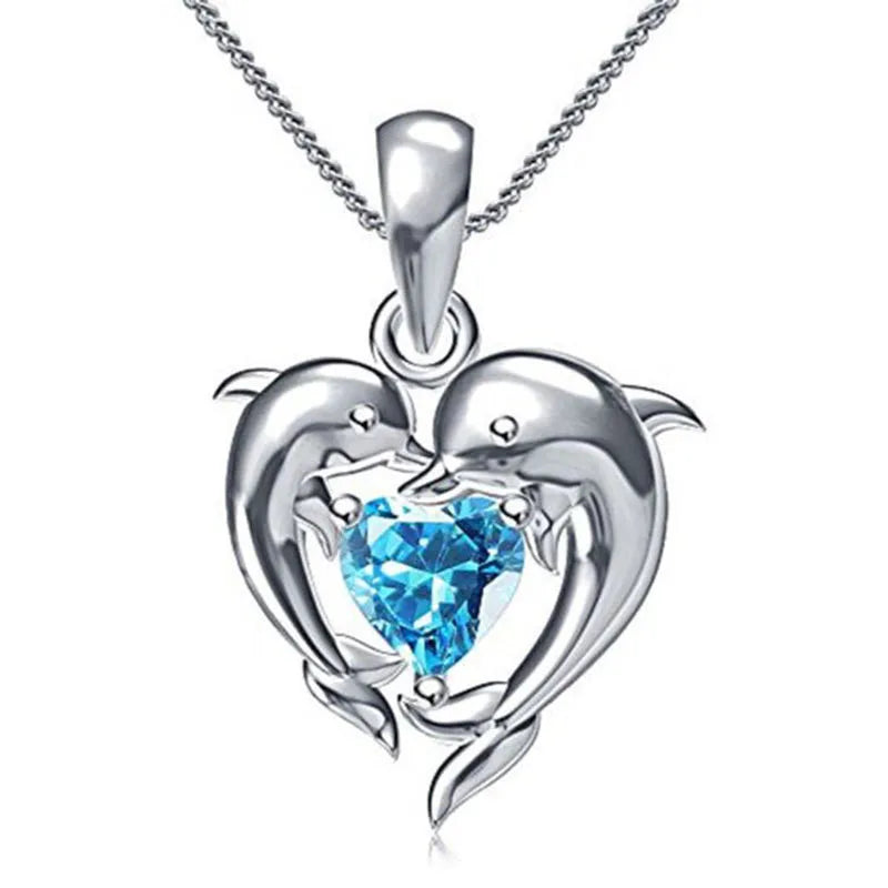 Collar de plata de ley 925 con forma de delfín y corazón ...