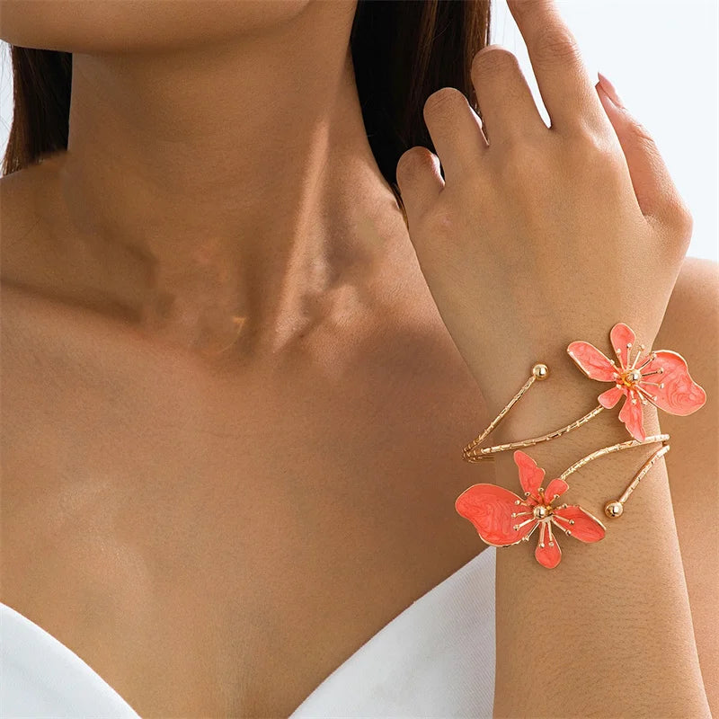 Brazalete bohemio de esmalte floral para mujer, brazalete...