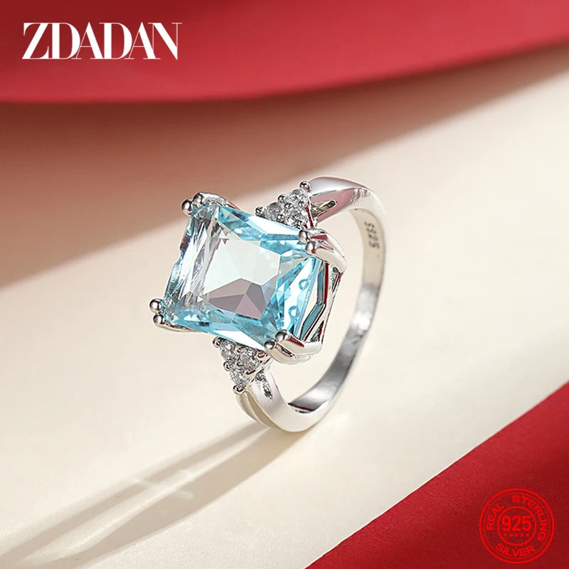 ZDADAN-Anillo de piedras preciosas de Aguamarina para muj...