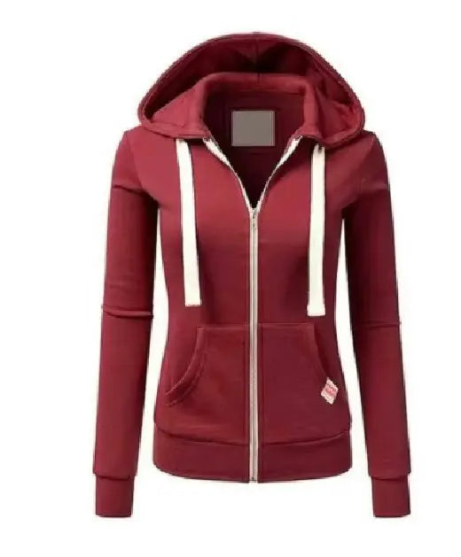 Casual urban women's hoodie sweatshirt by Corporación Turística, showing front view in black with drawstrings and relaxed fit.