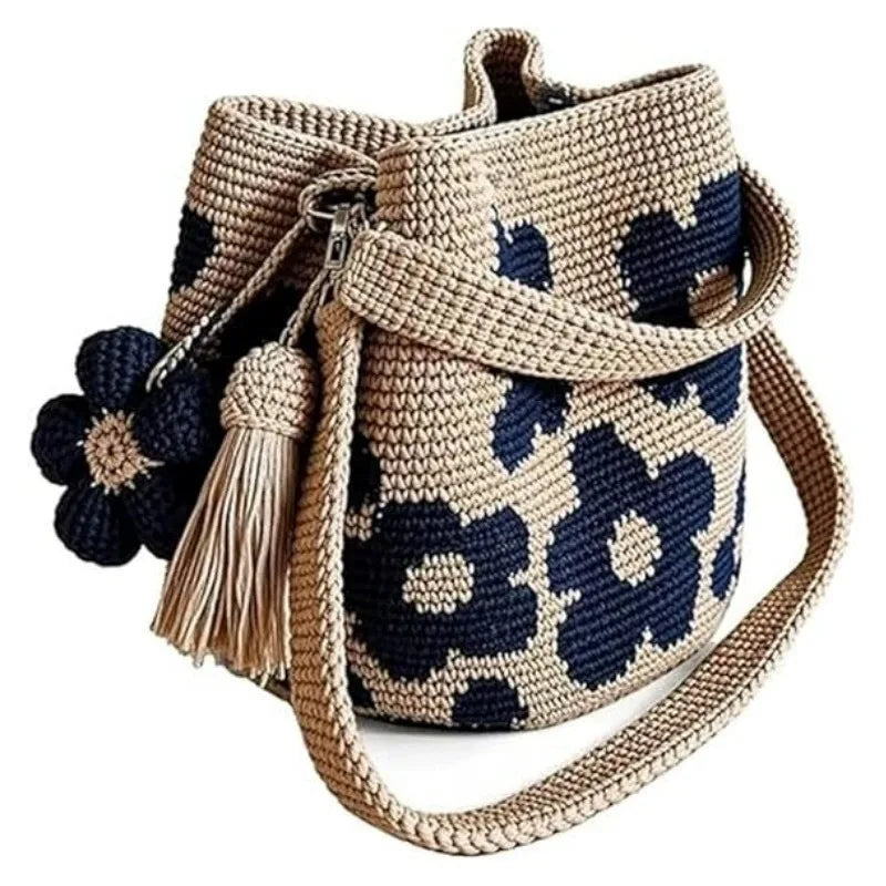 Bolso de mano de ganchillo hecho a mano con flores, carte...