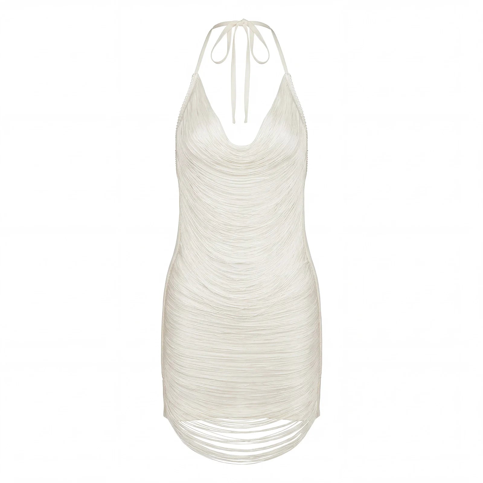 Vestido Halter con Borlas para Mujer, Brillante, Sin Mang...