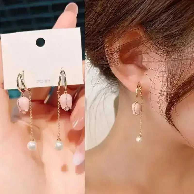 Pendientes de borla de perlas de moda coreana con aguja d...