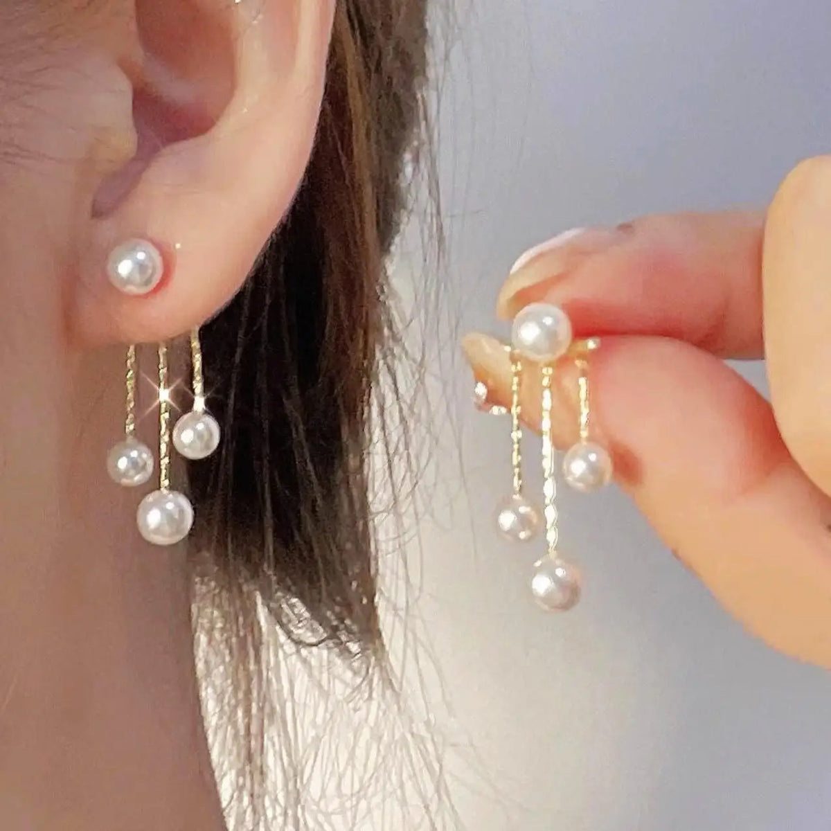 Pendientes de borla de perlas de moda coreana con aguja d...