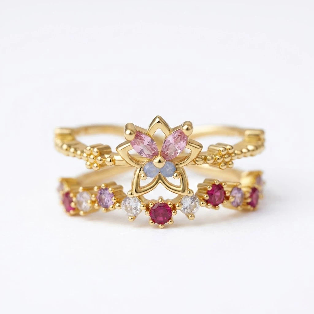 Anillo Flor Circon Colorido Ajustable Mujer Moda Vintage Regalo Joyería