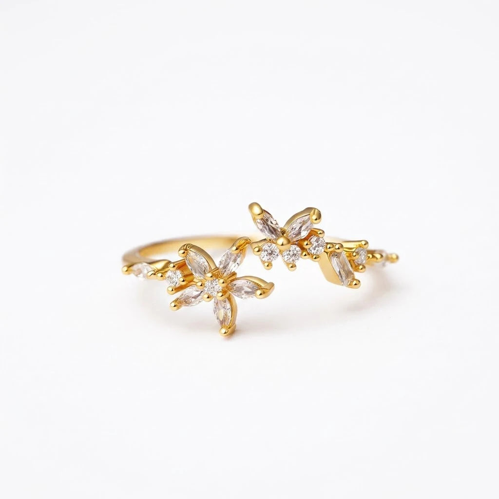 Anillo Flor Circon Colorido Ajustable Mujer Moda Vintage Regalo Joyería