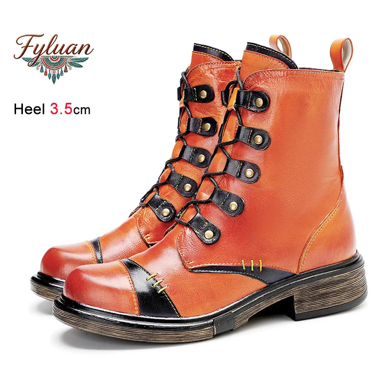 Botas cortas retro para mujer, tacón medio de 3.5 cm, cóm...