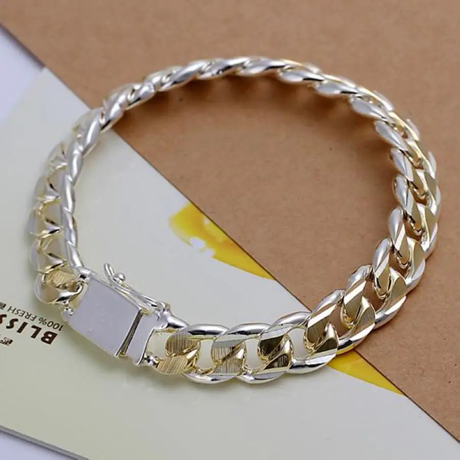 Pulsera de cadena sólida de Plata de Ley 925 de 8/10mm, c...