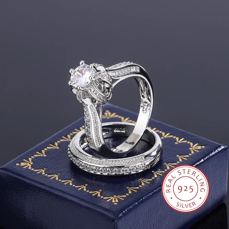 Conjunto de anillos de boda de circón de cristal de alta ...