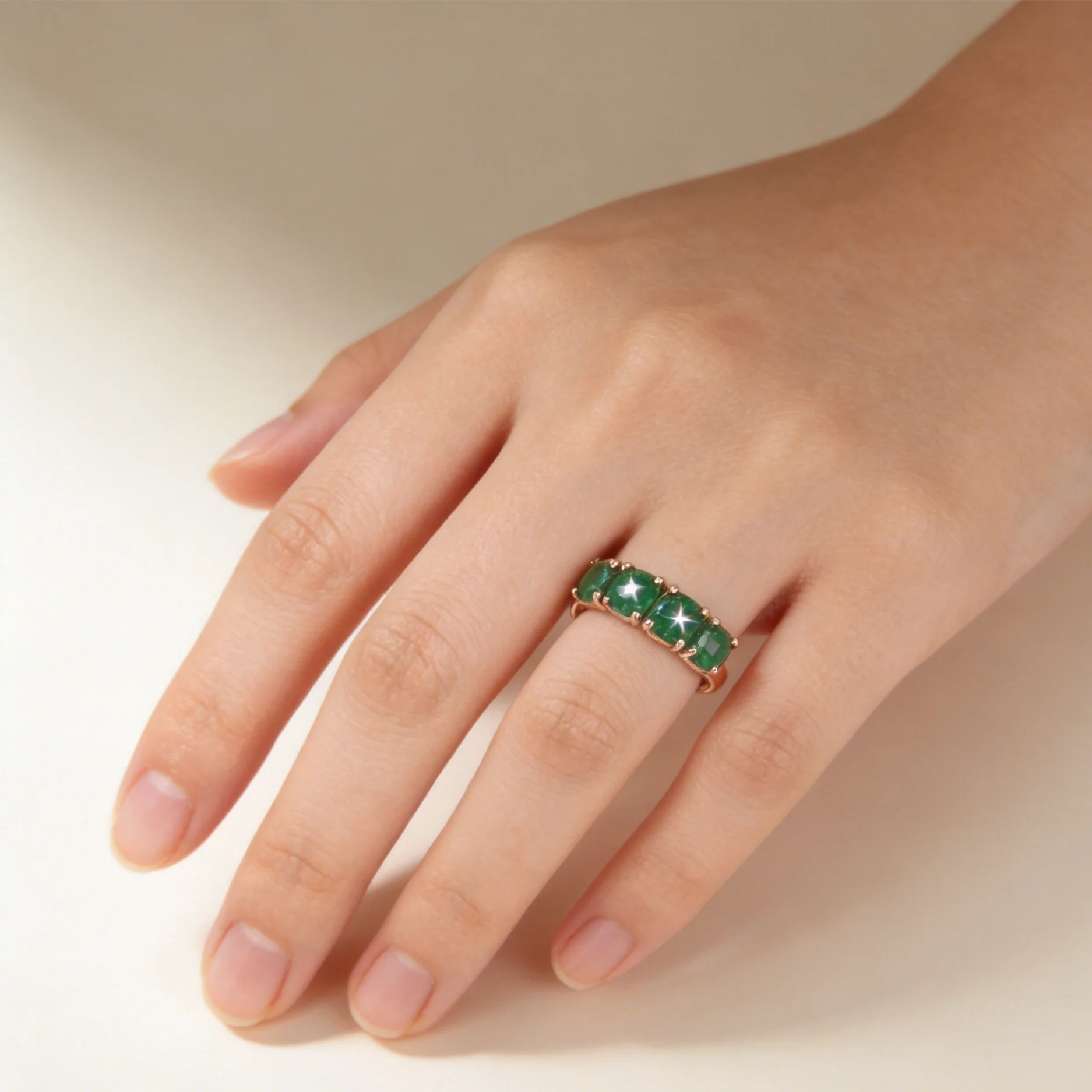 Anillo de Oro Rosa de 18K 100% para Mujer con Esmeralda N...