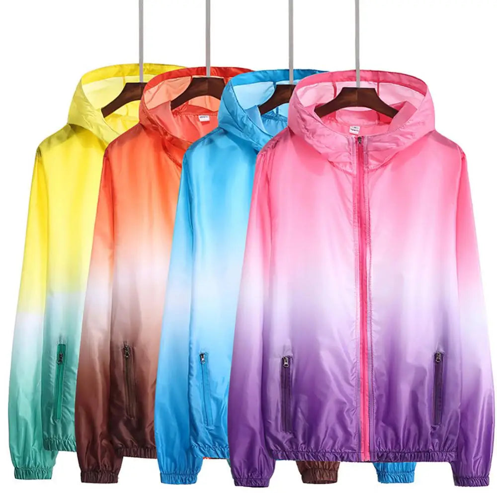 Unisex solar protection jacket with storage pocket, lightweight outdoor clothing by Corporación Turística, shown on a person.