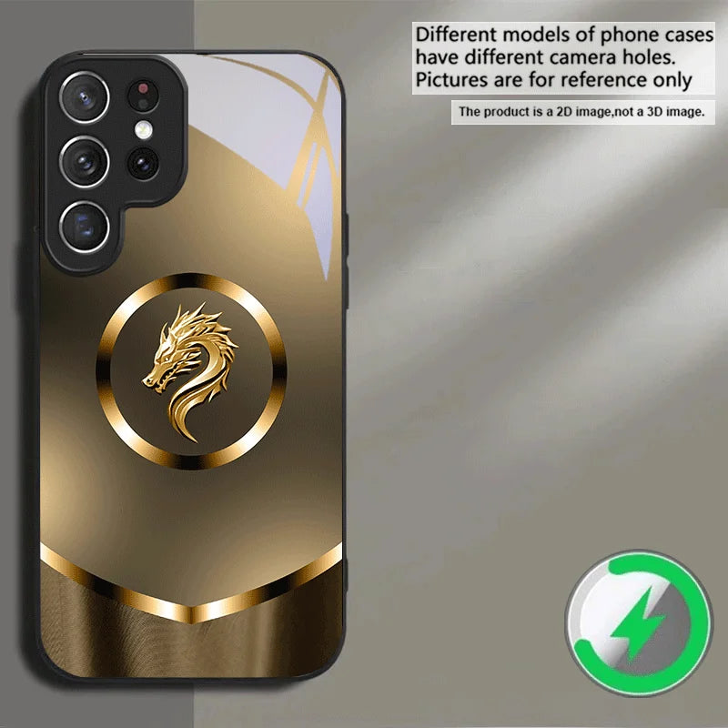 Clear glass phone case with gold gradient design from Corporación Turística, showcasing a sleek, stylish protective cover.