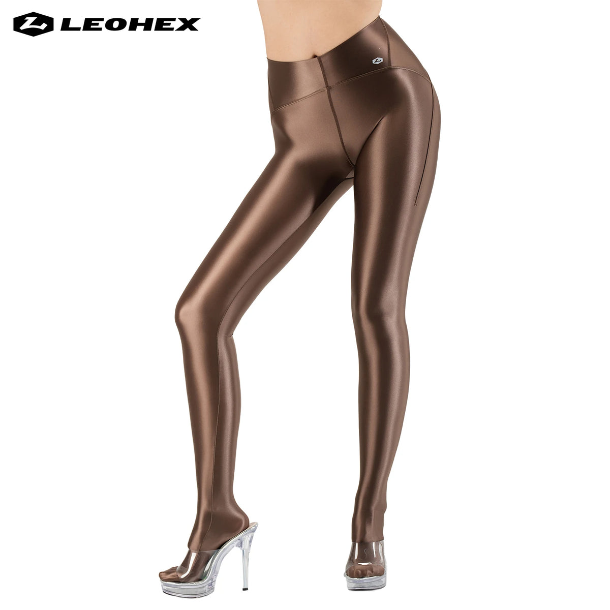 Brightly colored LEOHEX leggings for women, form-fitting and shiny, designed for a stylish and comfortable fit.