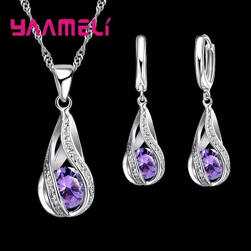 Gota de agua caliente CZ 925 conjunto de joyería chapada ...