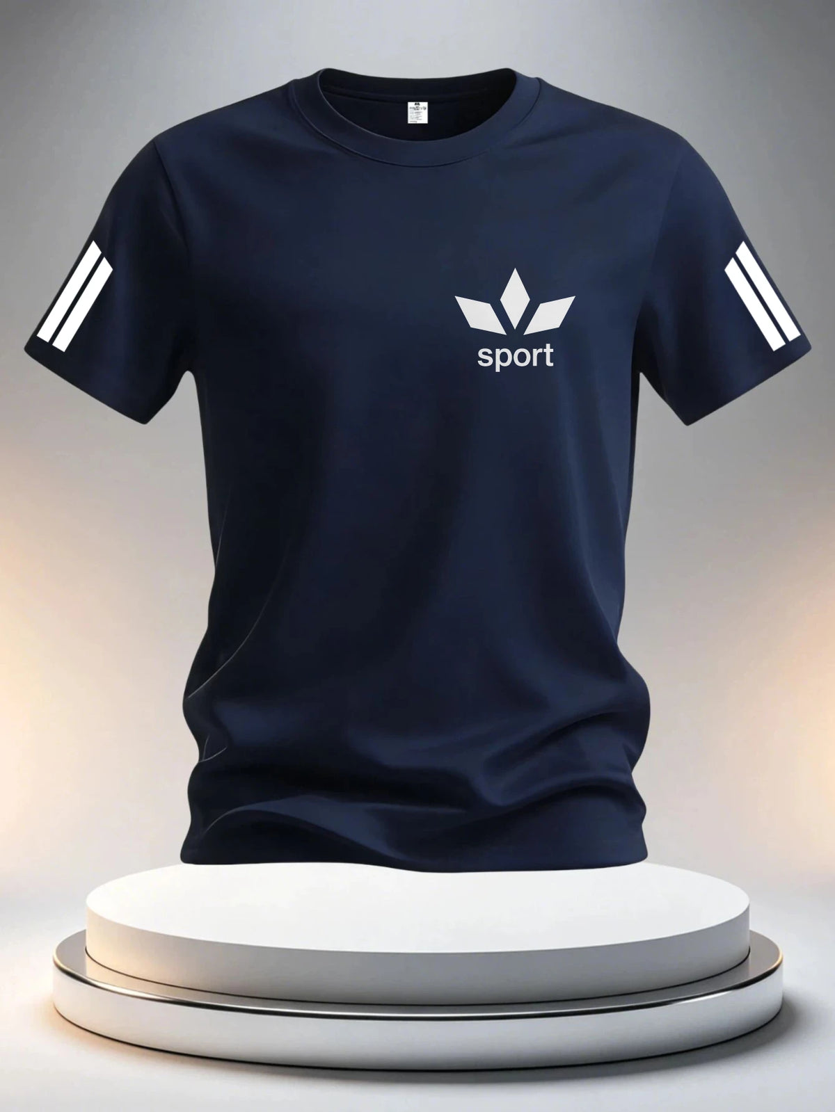 Men's summer athletic T-shirt with stripe design by Corporación Turística, casual sportswear suitable for warm weather.