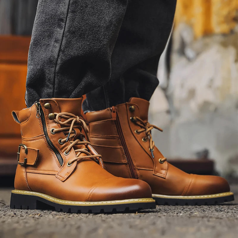 Botas de cuero de calidad para hombre, botas de moto con ...