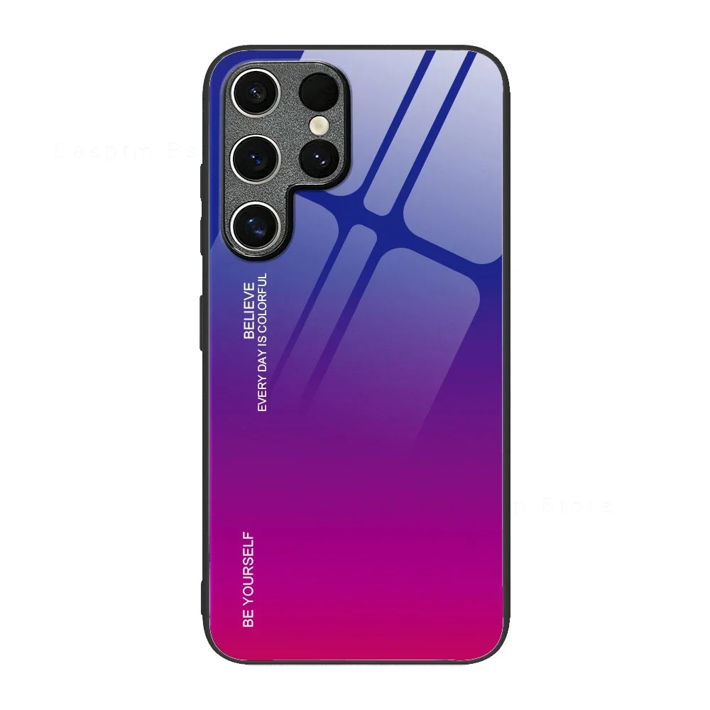 Tempered glass gradient phone case for Samsung Galaxy S2 by Corporación Turística, showing a sleek, colorful design on the device.