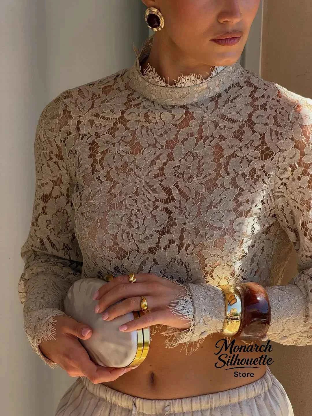 Conjunto Mujer Encaje Azul: Top Medio Alto y Pantalón Pierna Ancha