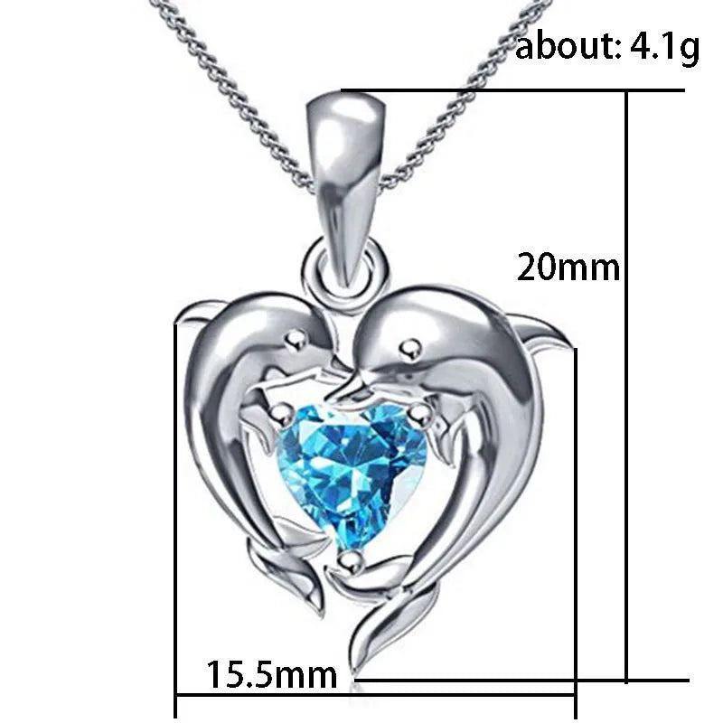Collar de plata de ley 925 con forma de delfín y corazón ...