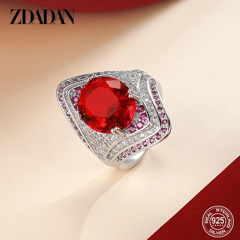 ZDADAN-Anillo de plata de ley 925 con rubí para mujer, an...