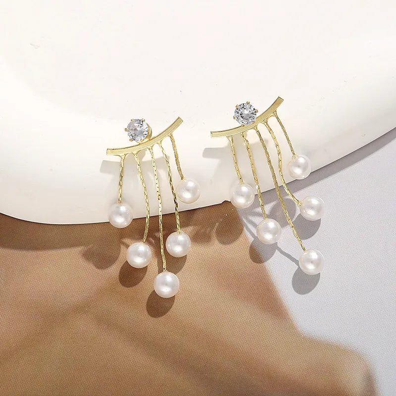 Pendientes de borla de perlas de moda coreana con aguja d...