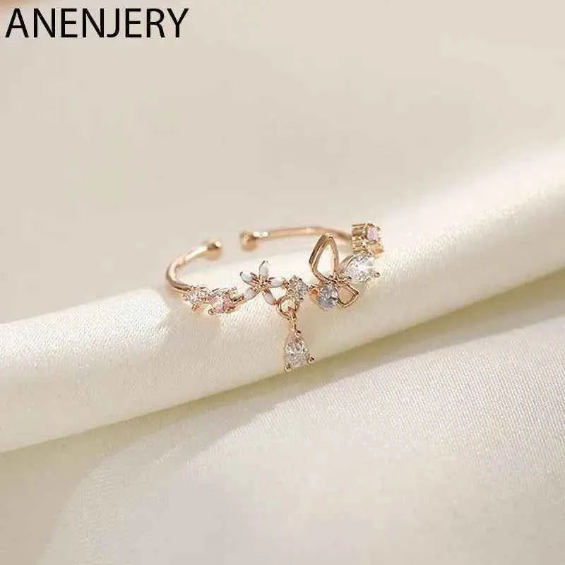 Anillo Flor Circonita Anenjery Ajustable Mujer - Elegancia Princesa