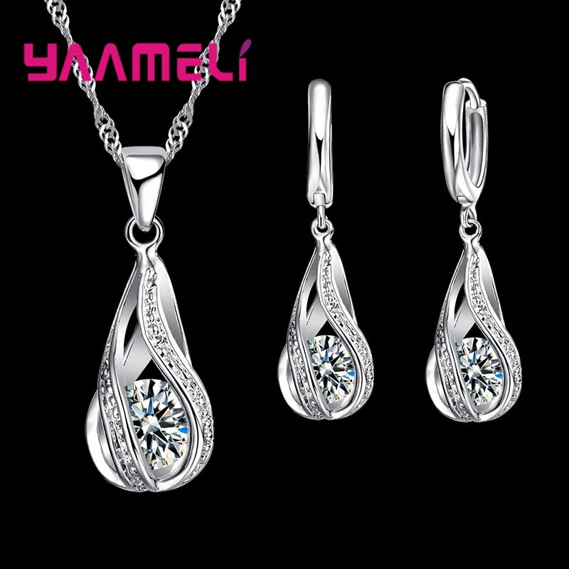 Gota de agua caliente CZ 925 conjunto de joyería chapada ...