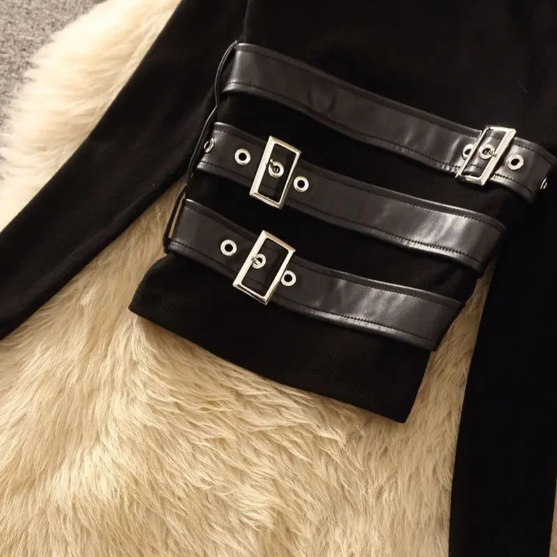 Top elegante de manga larga único de cuello alto para muj...